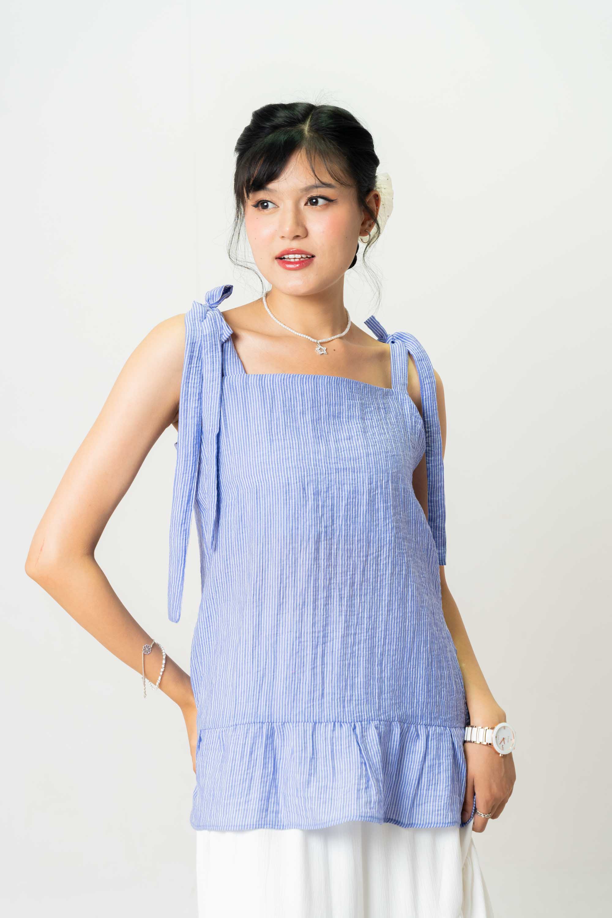 Amelia Shoulder Tie Blue Top